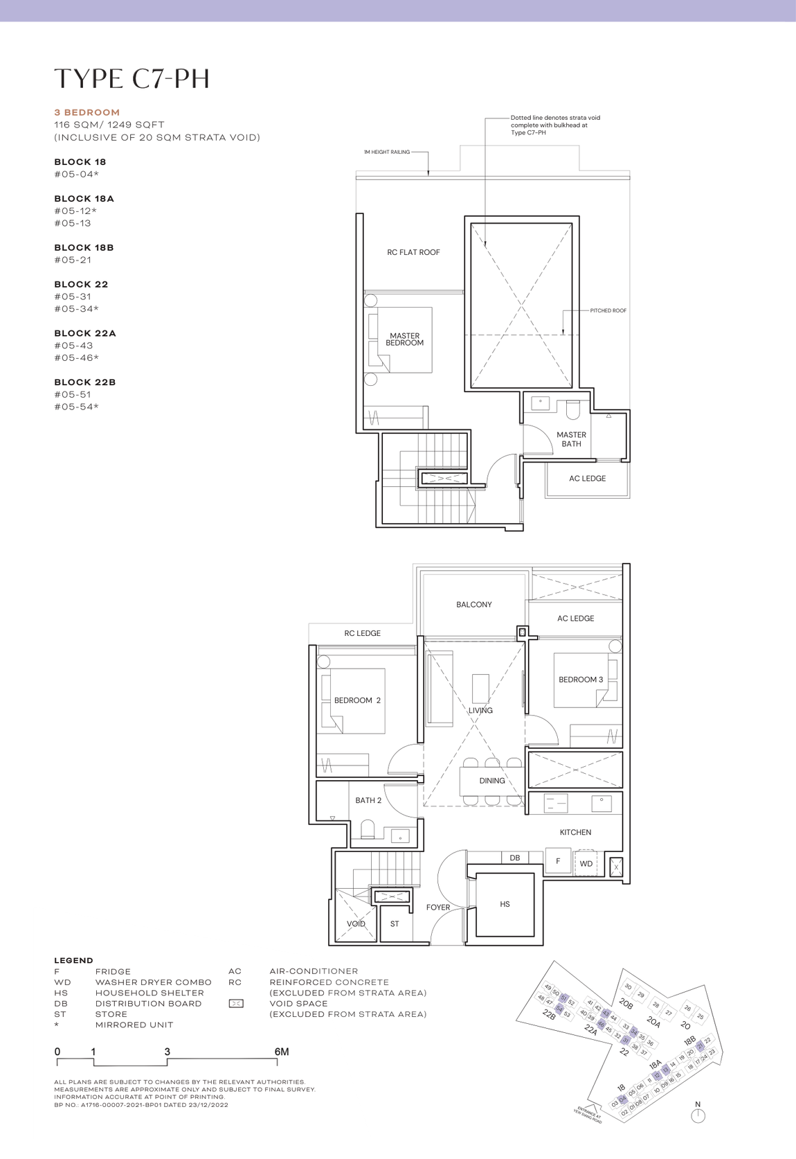 Floor plan for Terra Hill Type C7-PH, a three-bedroom penthouse over two levels
