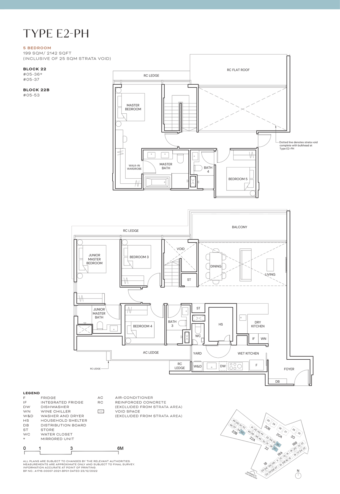 Floor plan for Terra Hill Type E2-PH, a five-bedroom penthouse, 2,142 sq ft